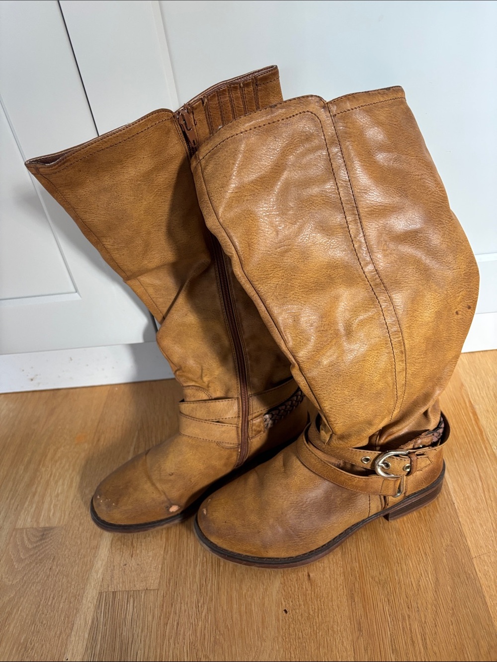 Women's Tall Buckle Riding Boots in Tan